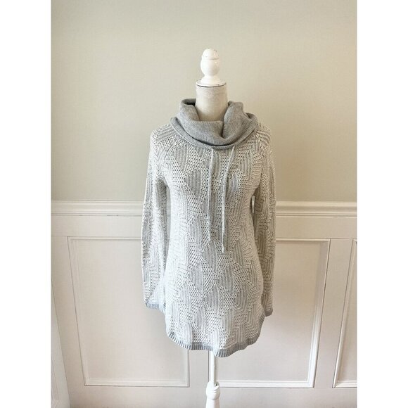 Dressbarn M Gray Chunky Knit Funnel Neck Long Sweater - Picture 1 of 5